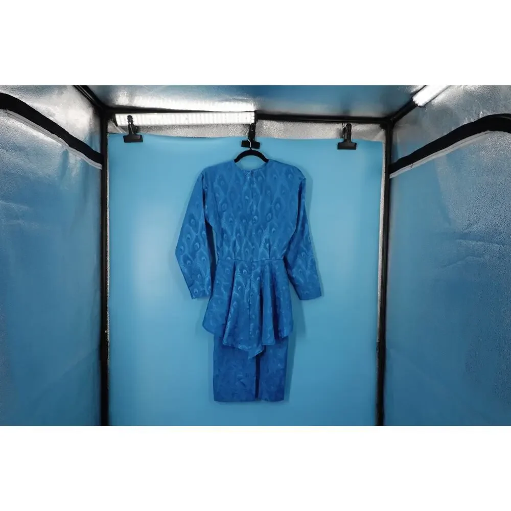 Vintage Blue Long sleeve Peplum Dress